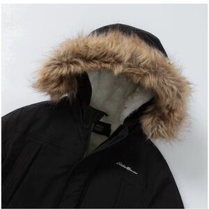 Eddie Bauer Black Hooded Toddler Kids Jacket with Faux Fur Trim